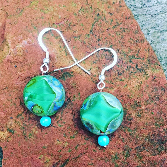 Mystical Green Czech Glass Earrings
