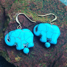 Elephant Love Howlite and Turquoise Earrings