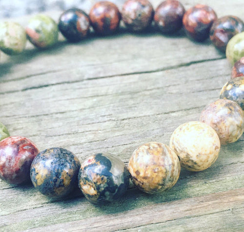 Leopard Jasper and Unakite Stretch Bracelet